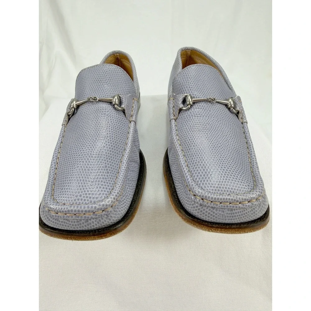 David Aaron Leather Horsebit Loafers Lavender Lizard Emboss 37C Mens 6.5 7 Italy